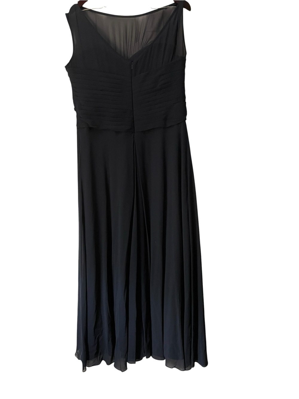 Navy Sleeveless Chiffon Midi Gown with Sheer Yoke - Picture 3 of 4